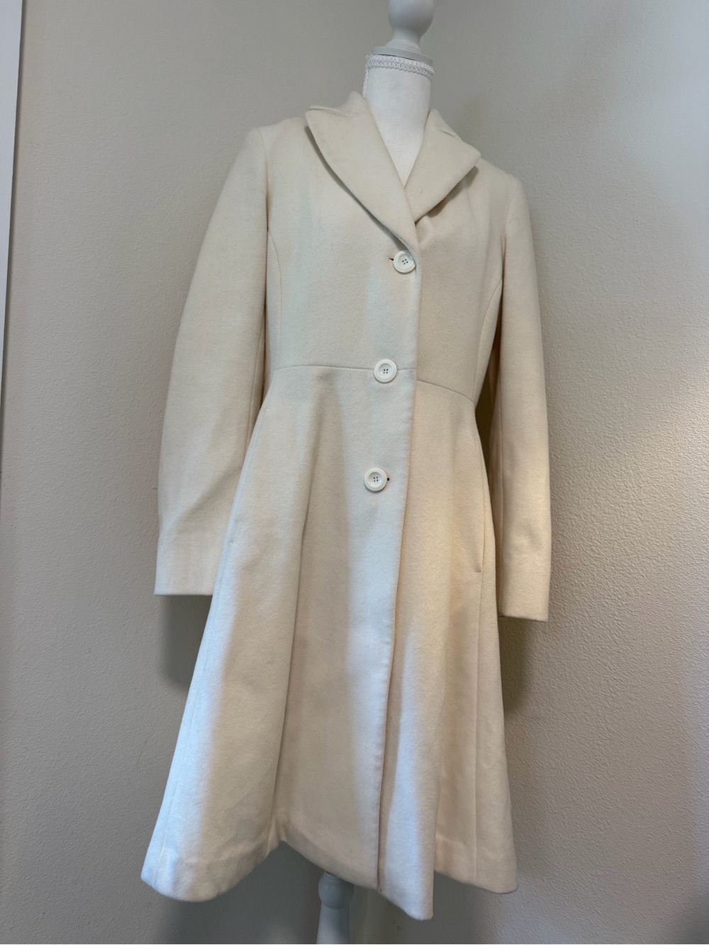 Trina Turk Cream White A-Line Pea Coat Wool Boutique Winter Classy High Class